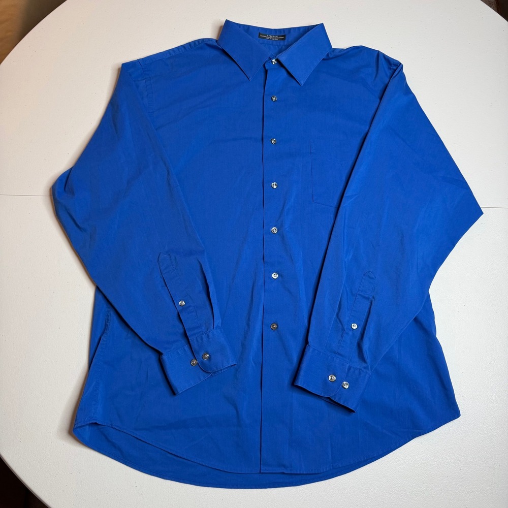 Arrow Men's Blue Long‎ Sleeve Fitted Dress Shirt XL
